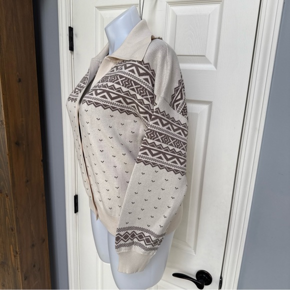 Ann Taylor LOFT Women Fair Isle Collar Button Cardigan Sweater Aztec Argyle XL - Picture 4 of 8